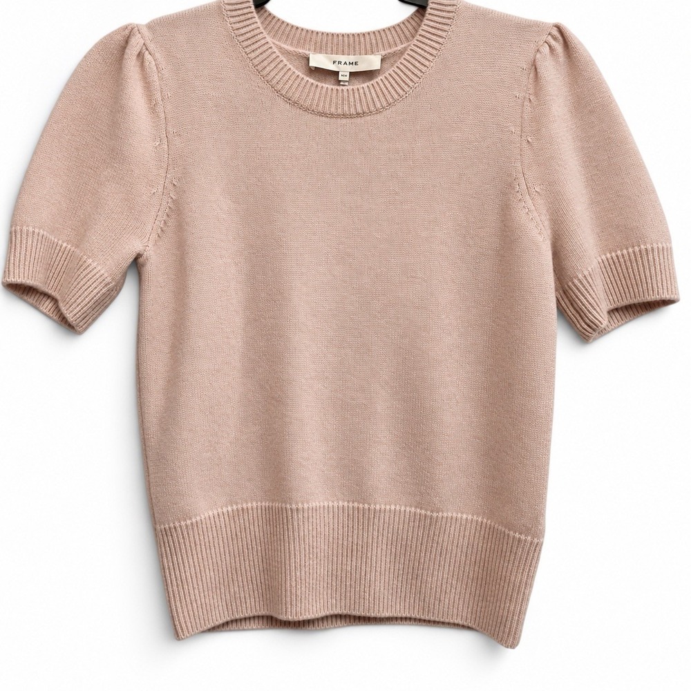 FRAME Cashmere Gathered Sweater M Almond Pink Puff Sleeve Luxury NWT $468